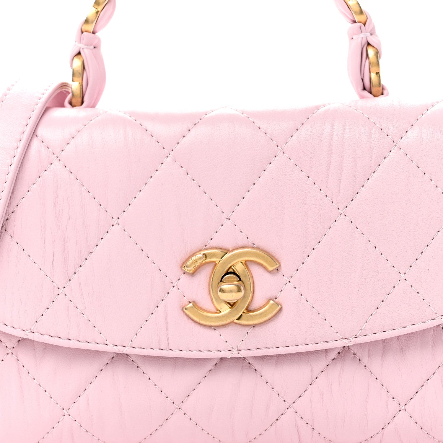 Crumpled Lambskin Quilted Mini CC Links Top Handle Flap Light Pink