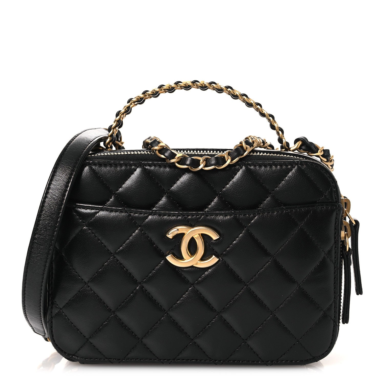 Shiny Calfskin Quilted Small Pick Me Up Vanity Case Black