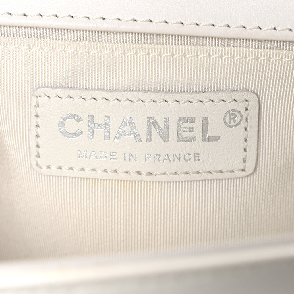 Patent Tweed Medium Boy Flap White