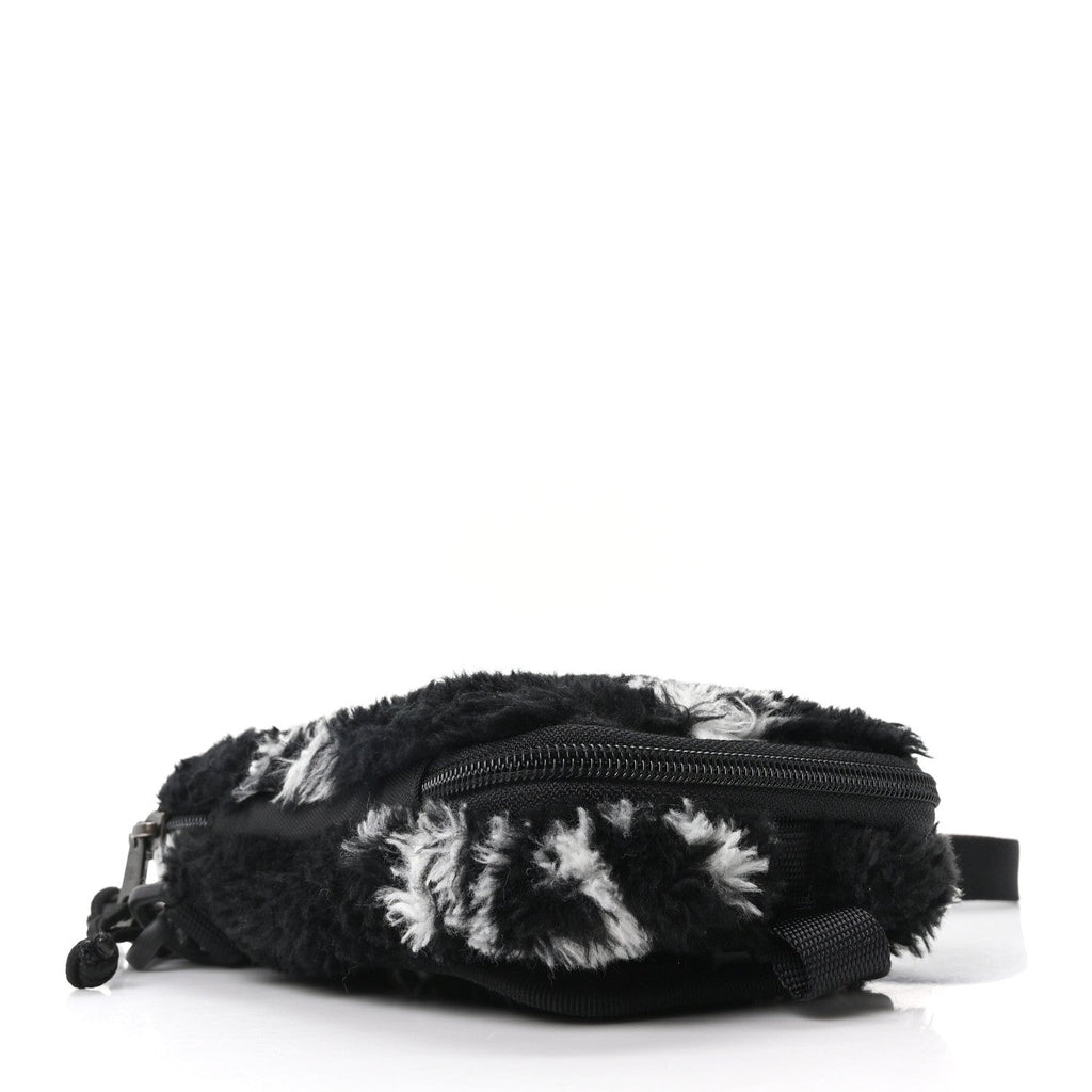 Faux Fur Diagonal Logo Explorer Crossbody Pouch  Black White