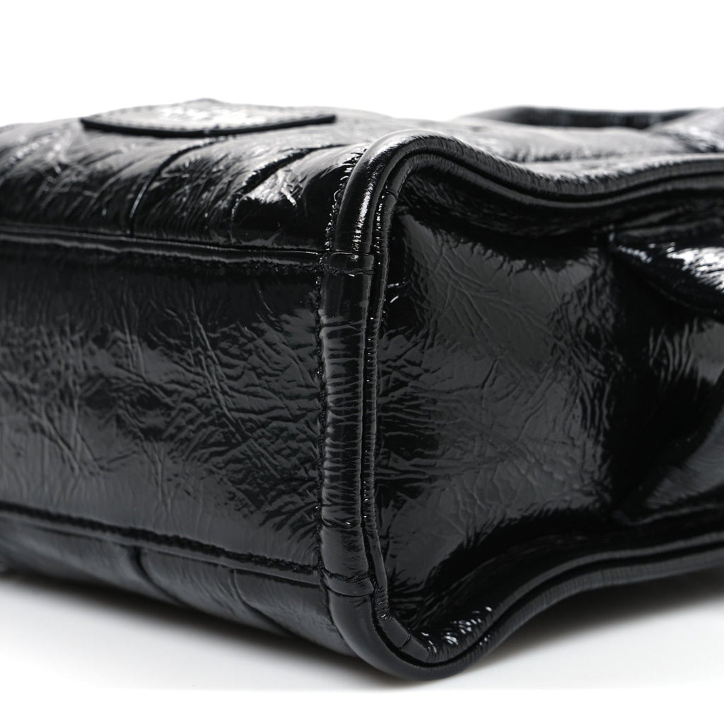 Shiny Crinkled Calfskin Mini The Tote Bag Black