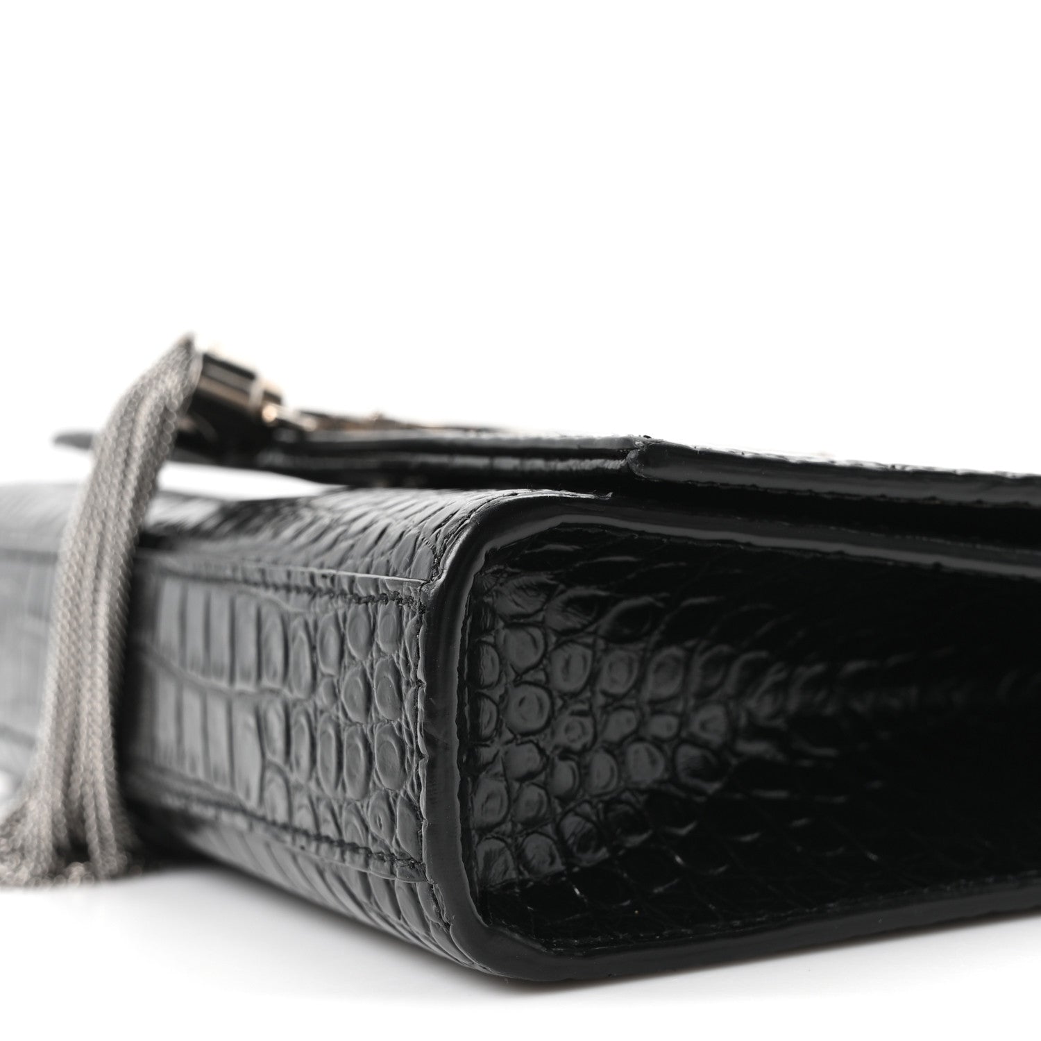 Calfskin Crocodile Embossed Small Classic Monogram Kate Tassel Satchel Black
