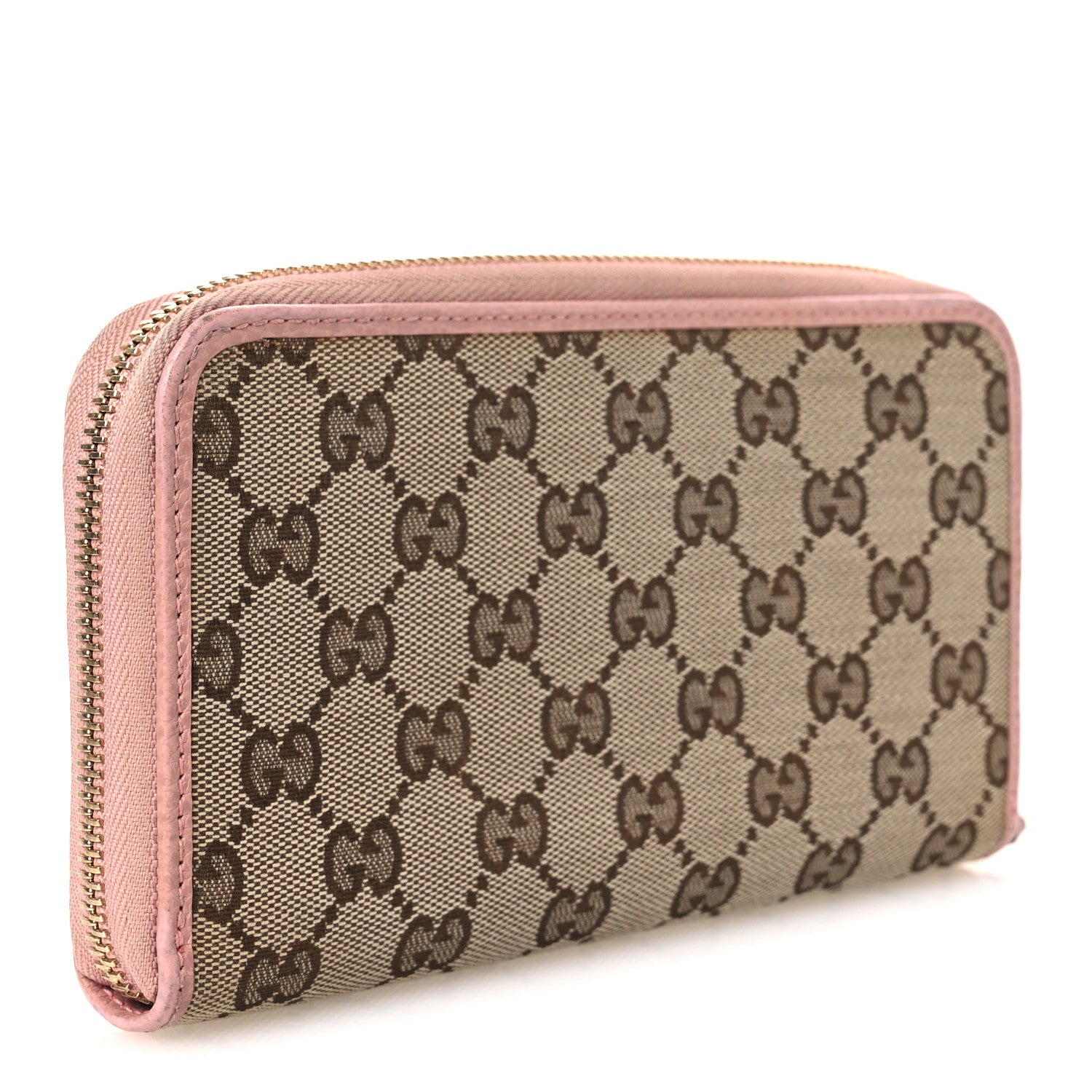 Monogram Dollar Calfskin Zip Around Wallet Beige Ebony Soft Pink