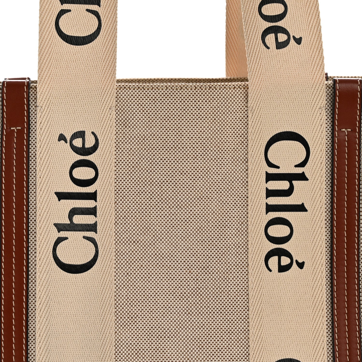 Cotton Calfskin Medium Woody Ribbon Tote White Brown