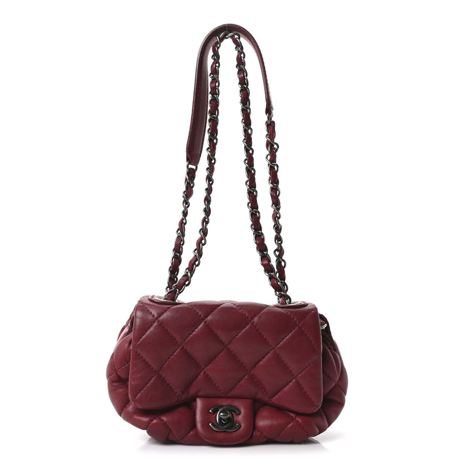 Lambskin Quilted Mini Round Flap Red