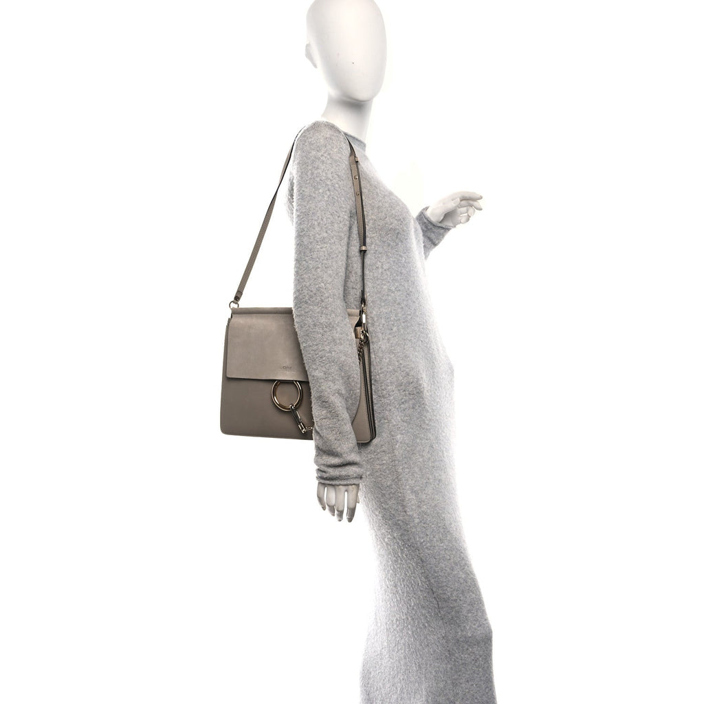 Calfskin Suede Medium Faye Shoulder Bag Motty Grey