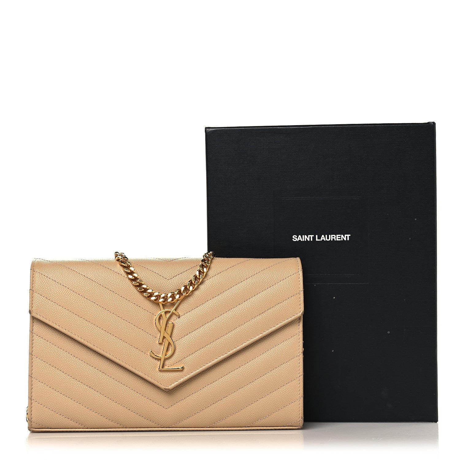 Grain De Poudre Matelasse Chevron Monogram Chain Wallet Nude Powder