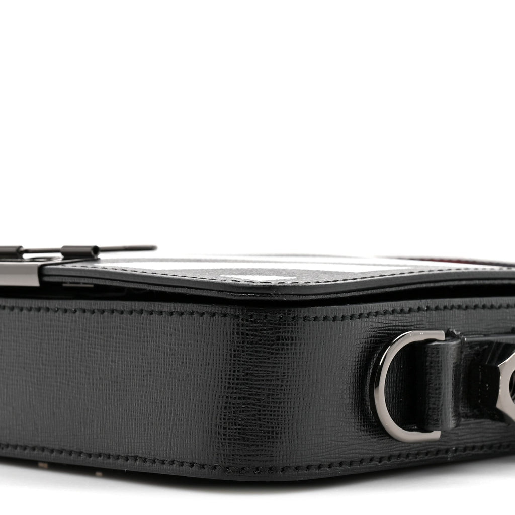 Saffiano Striped Mini Diag Binder Clip Bag Black White Indus