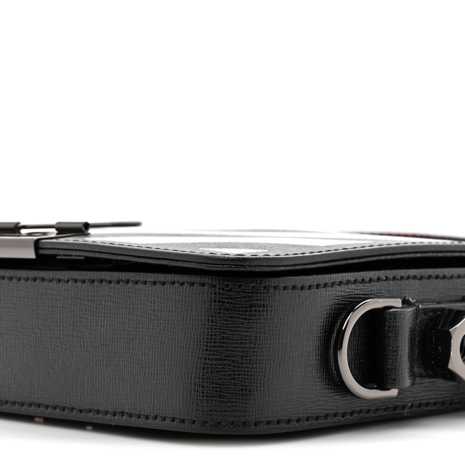 Saffiano Striped Mini Diag Binder Clip Bag Black White Indus