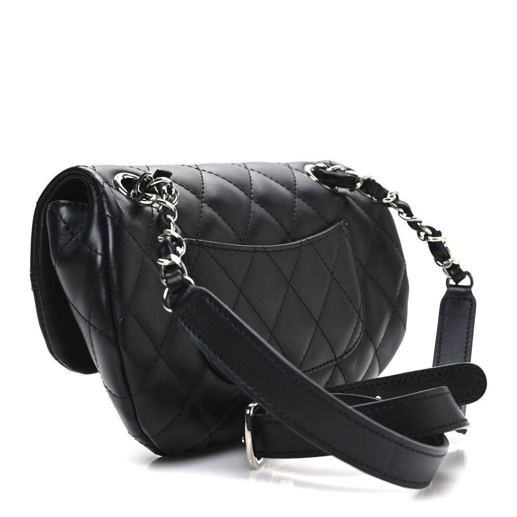 Calfskin Quilted CC Uniform Flap Belt Bag Black