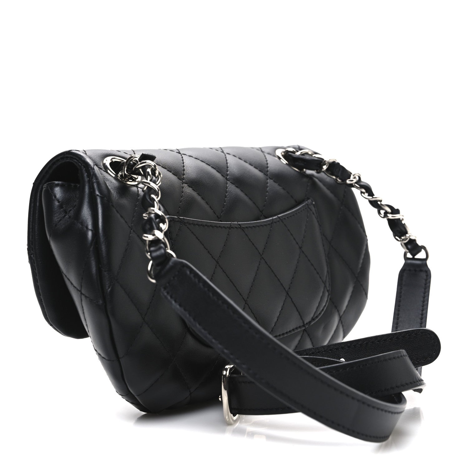 Calfskin Quilted CC Uniform Flap Belt Bag Black