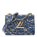 Calfskin Lace Flower Inlay Twist Shoulder Bag MM Navy Black