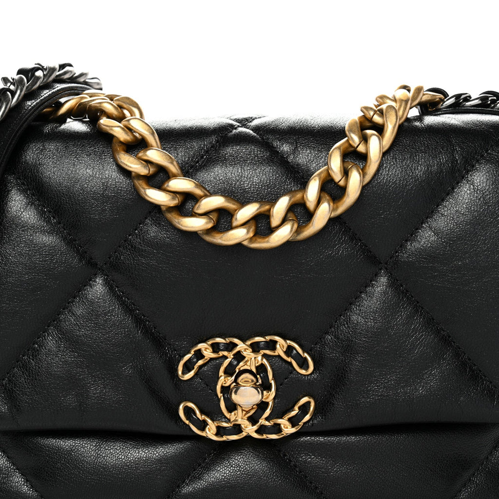 Shiny Goatskin Quilted Medium Chanel 19 Flap Black