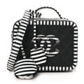 Caviar Quilted Striped Small CC Filigree Vanity Case Black White