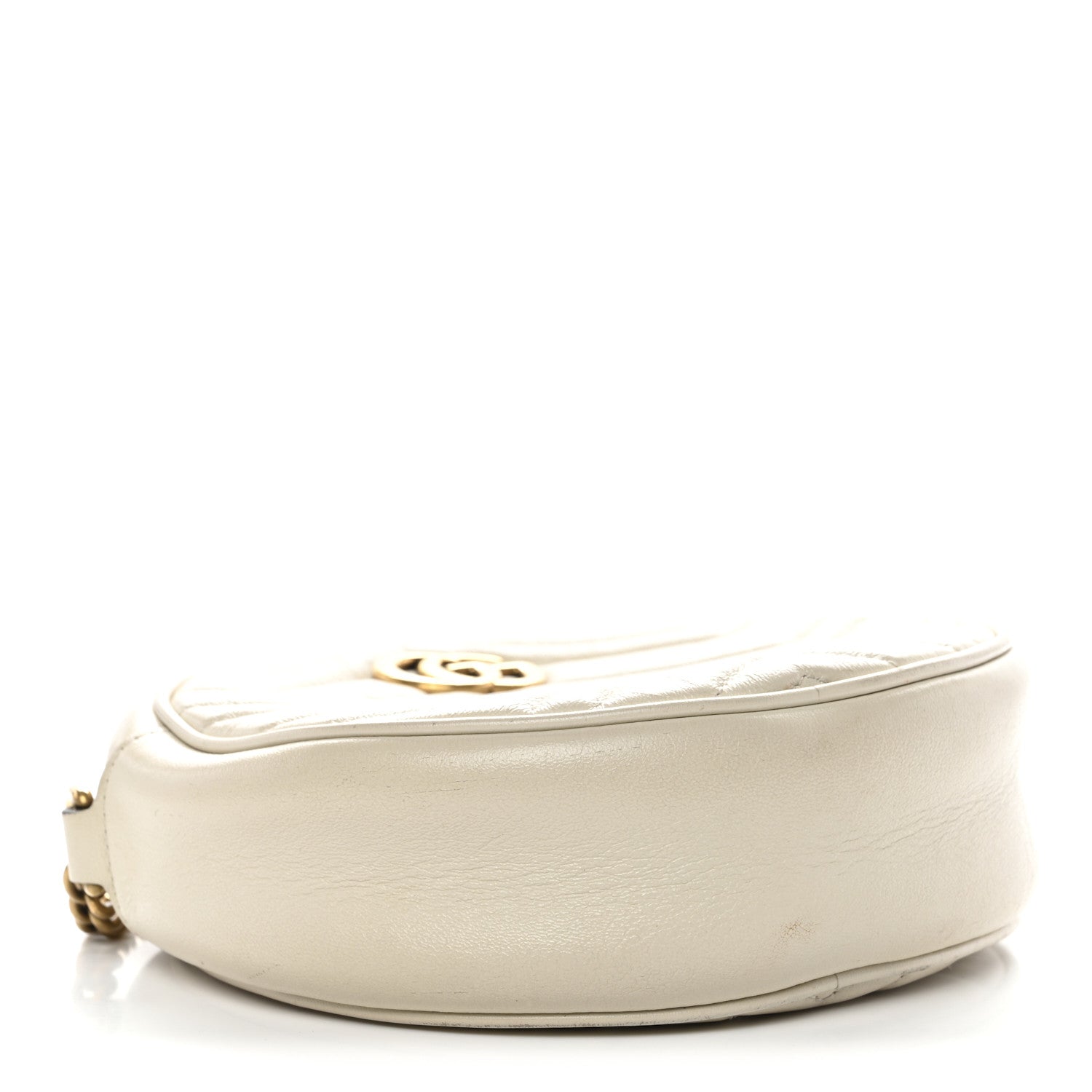 Calfskin Matelasse Mini GG Marmont Round Shoulder Bag White