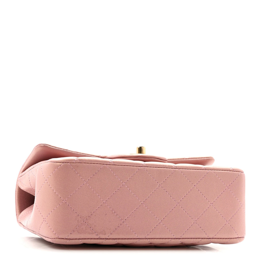 Iridescent Lambskin Quilted Mini Top Handle Rectangular Flap Pink
