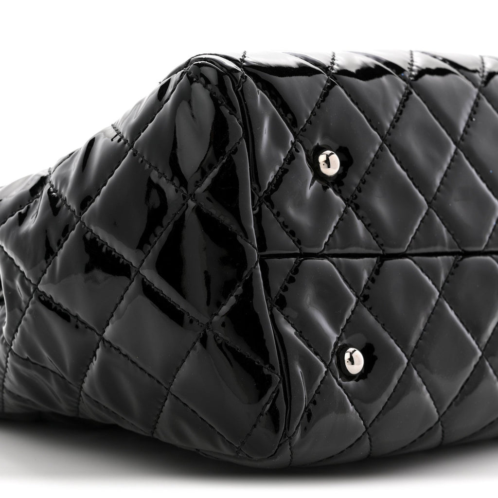 Patent Quilted Large Coco Shine Shopping Tote Black