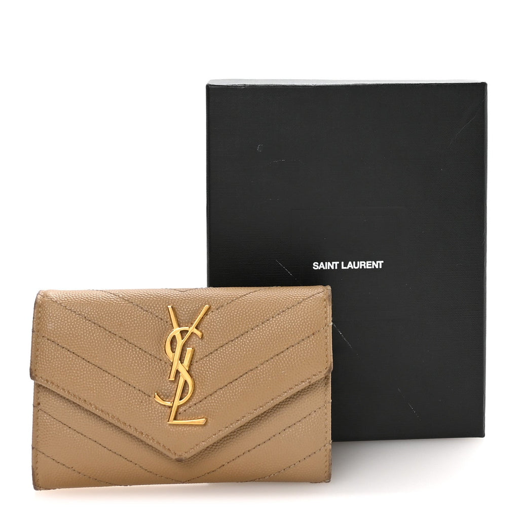 Grain De Poudre Matelasse Chevron Small Monogram Envelope Wallet Dark Latte