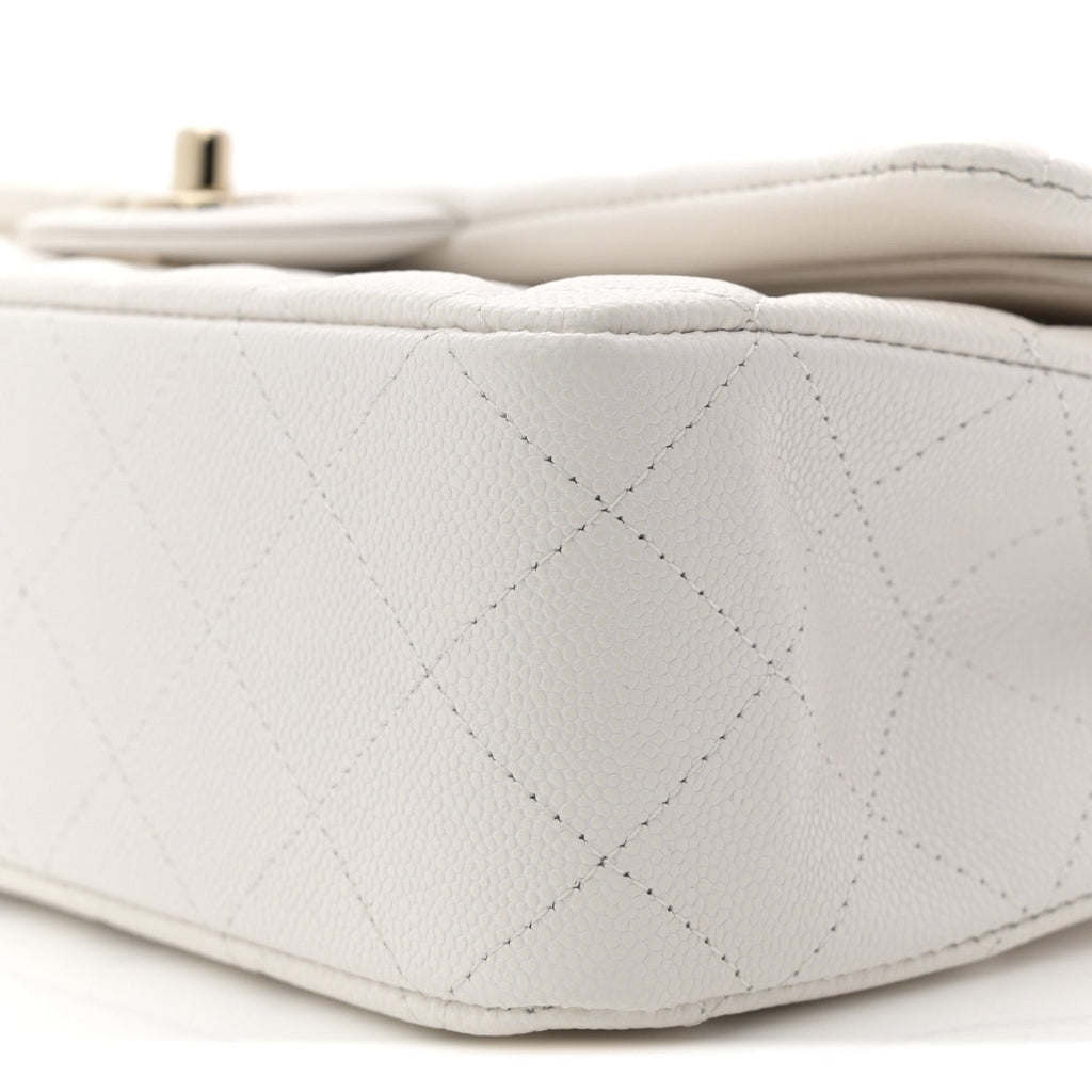 Caviar Quilted Medium Double Flap White
