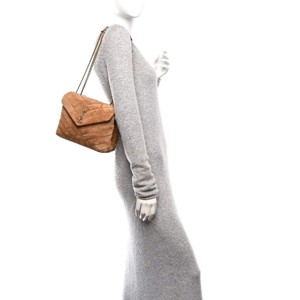 Suede Calfskin Y Quilted Monogram Small Loulou Chain Satchel Cinnamon