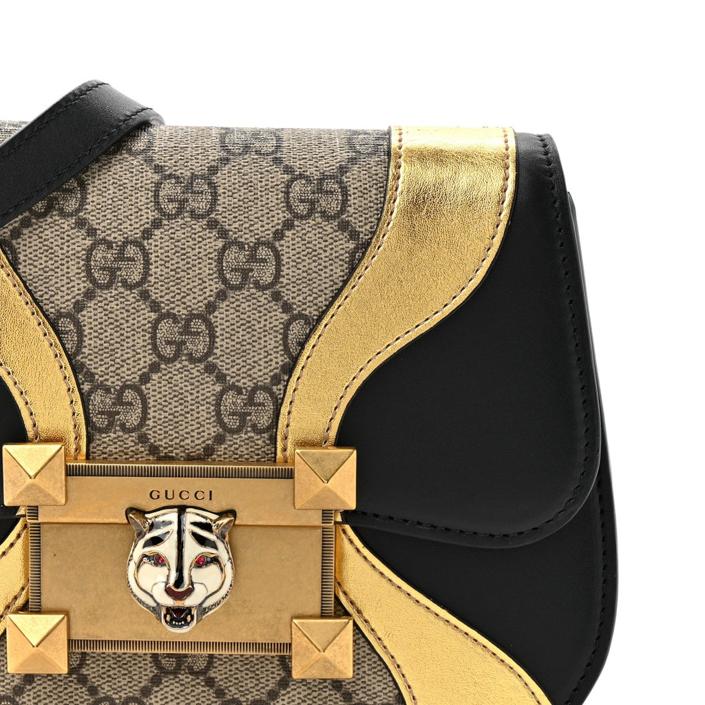 GG Supreme Monogram Small Osiride Shoulder Bag Black Gold