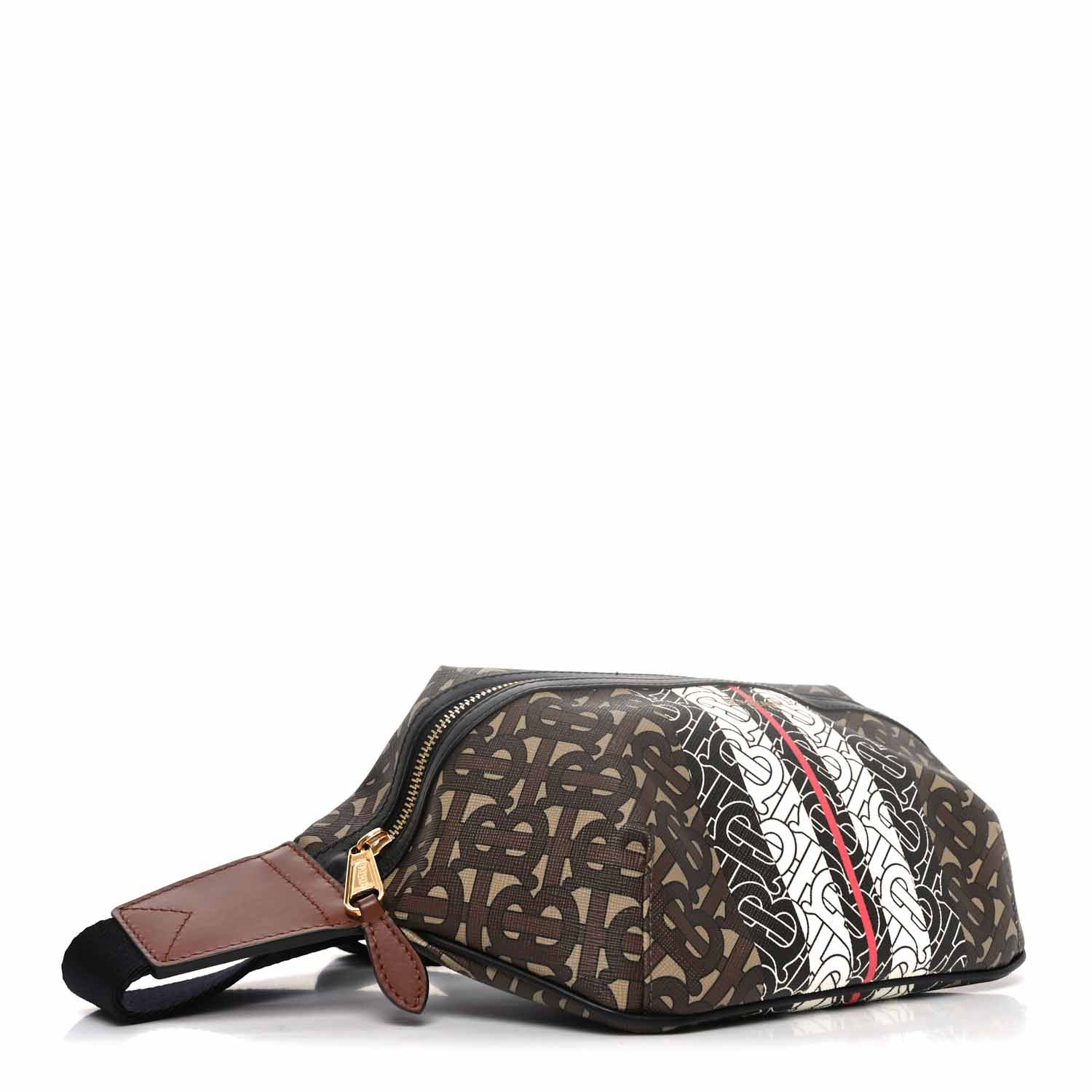 E-Canvas Monogram Stripe Medium Sonny Bum Bag Bridle Brown