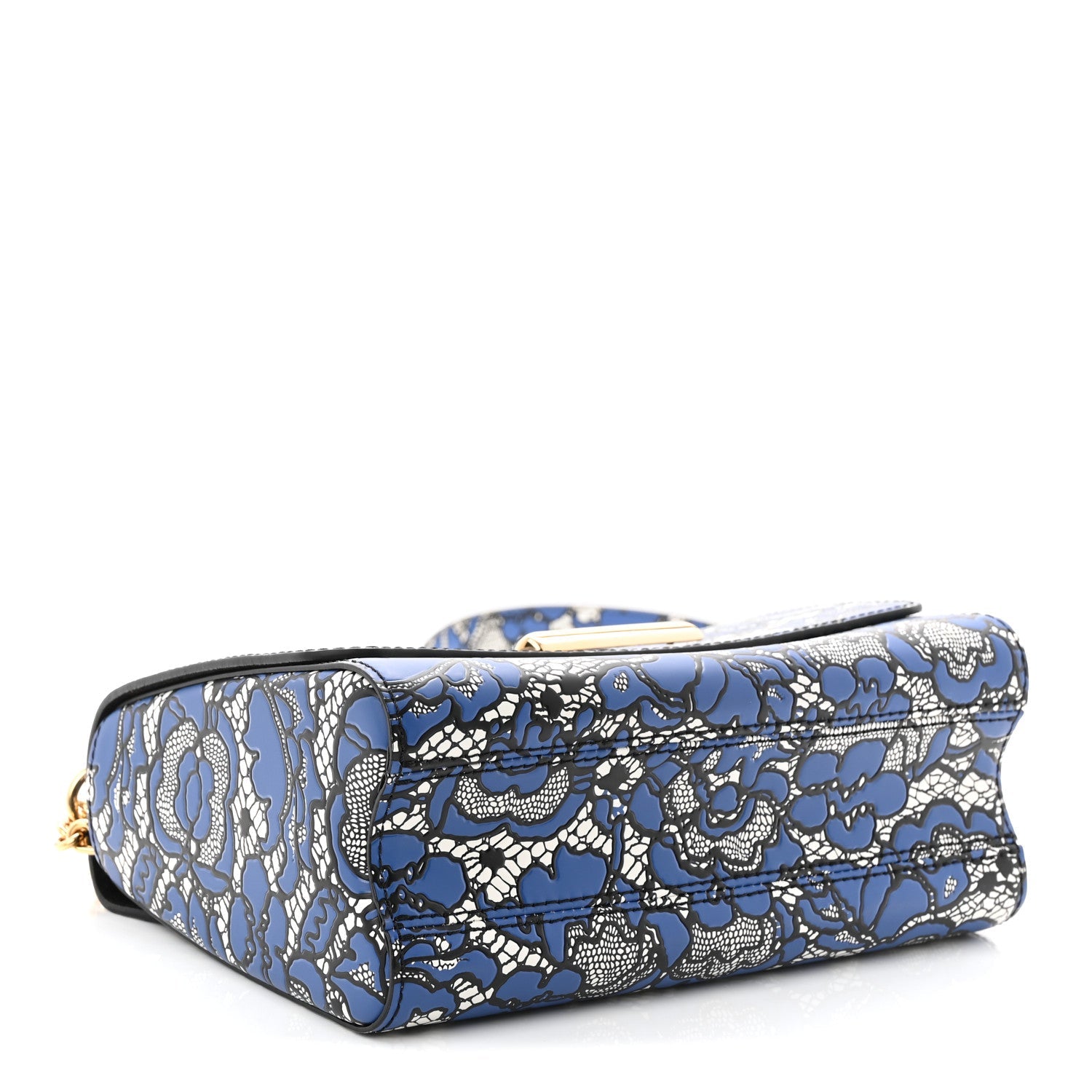 Calfskin Lace Flower Inlay Twist Shoulder Bag MM Navy Black