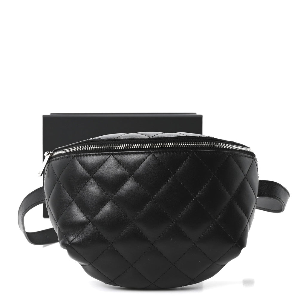 Calfskin Quilted Uniform Waist Belt Bag Black
