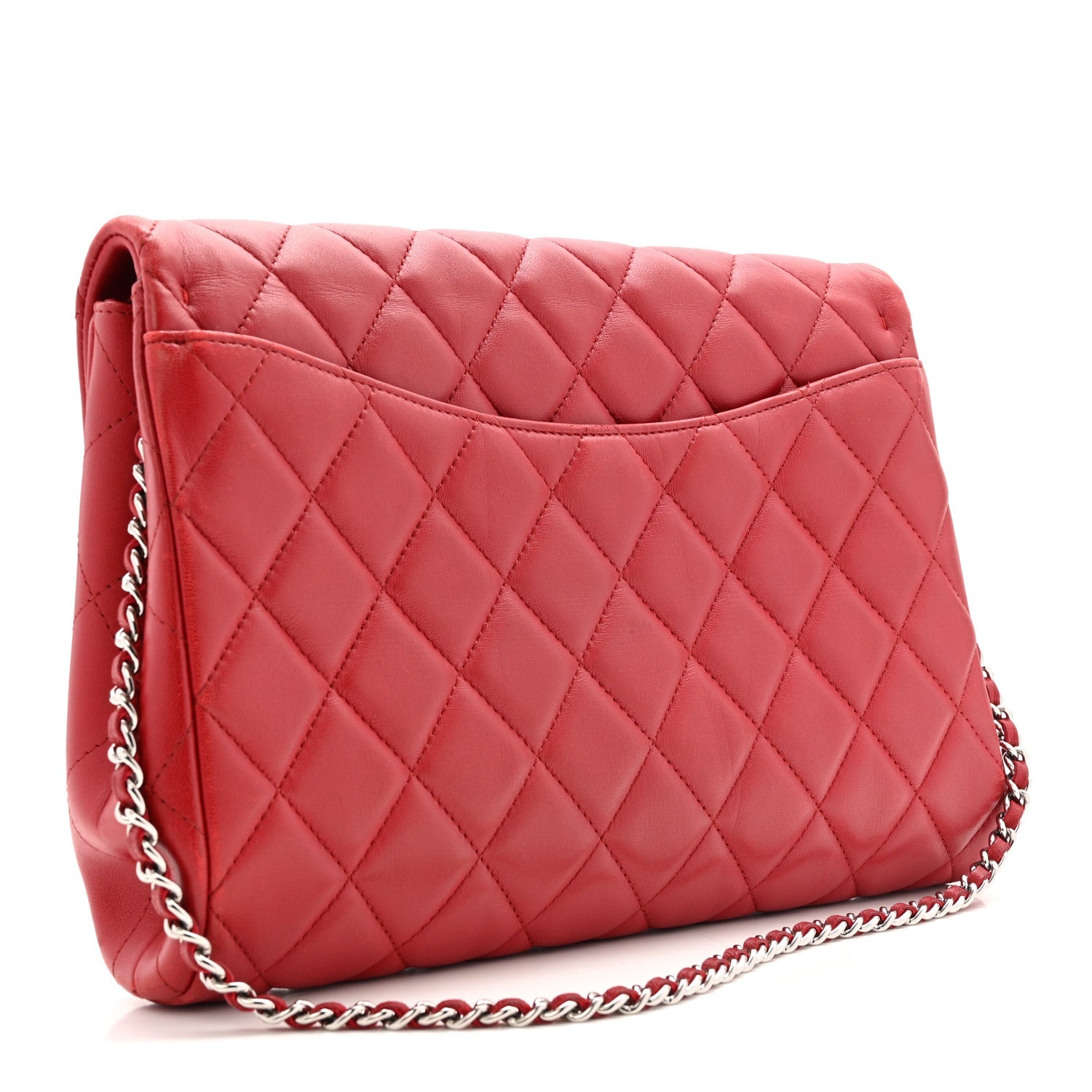 Lambskin Quilted Clutch With Chain Flap Red