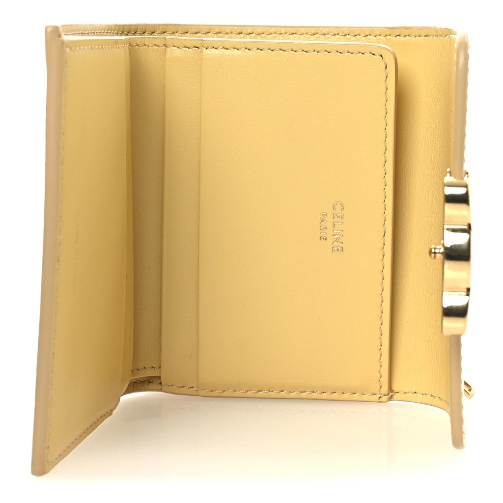 Shiny Calfskin Compact Triomphe Wallet With Coin Purse Pollen