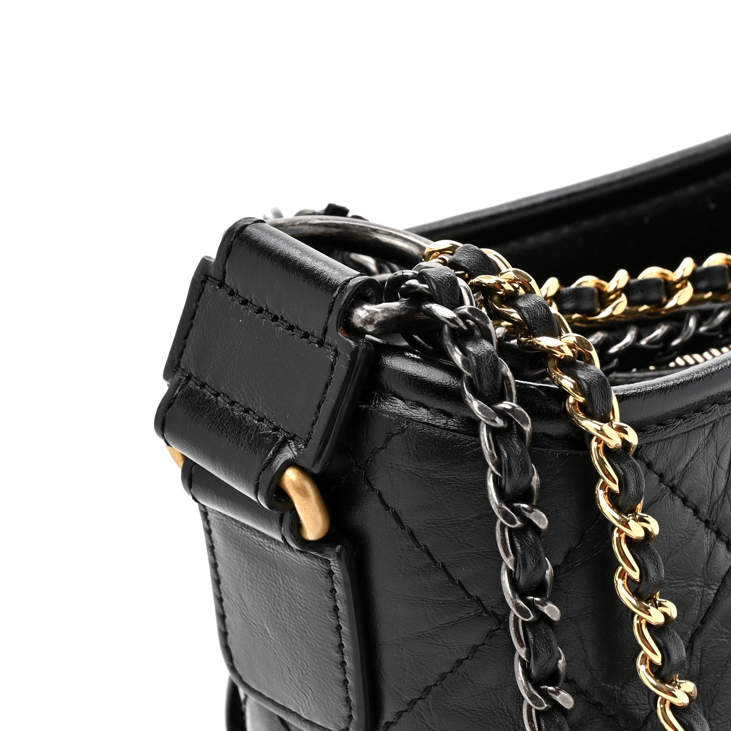 Aged Calfskin Quilted Small Gabrielle Hobo Black