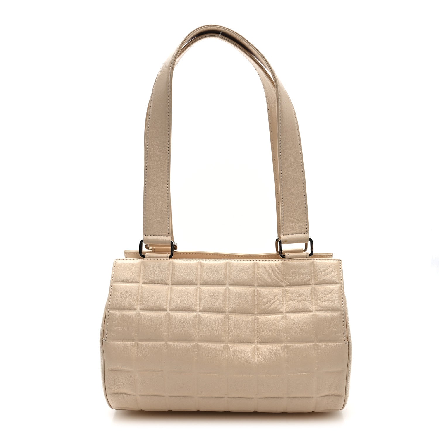 Lambskin Quilted CC Chocolate Bar Barrel Bag Beige