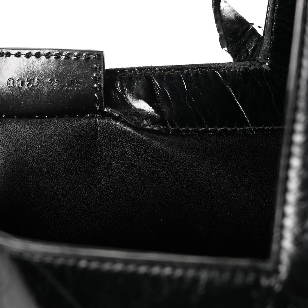 Calfskin Crocodile Embossed Large Cut Out Shoulder Bag Black