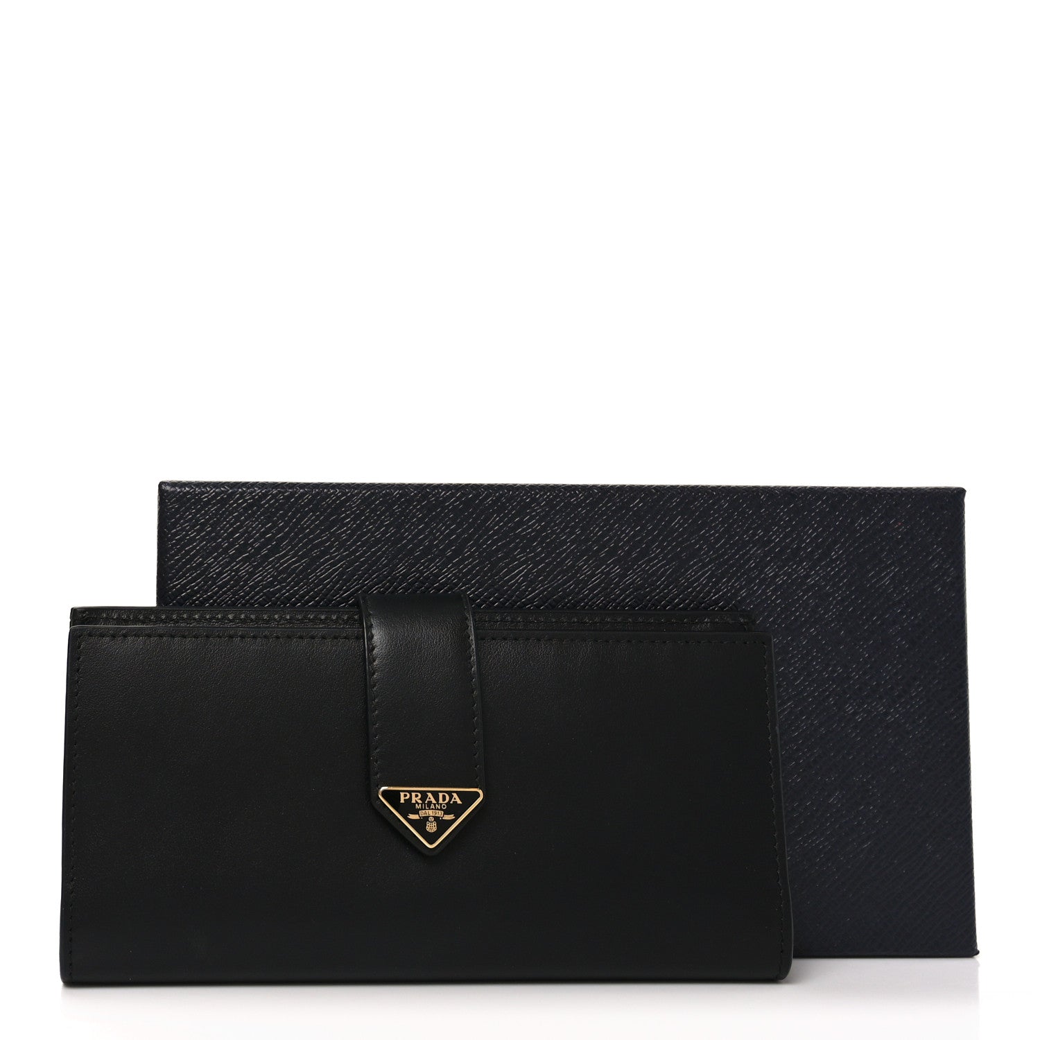 Saffiano Calfskin Large Triangle Continental Wallet Black