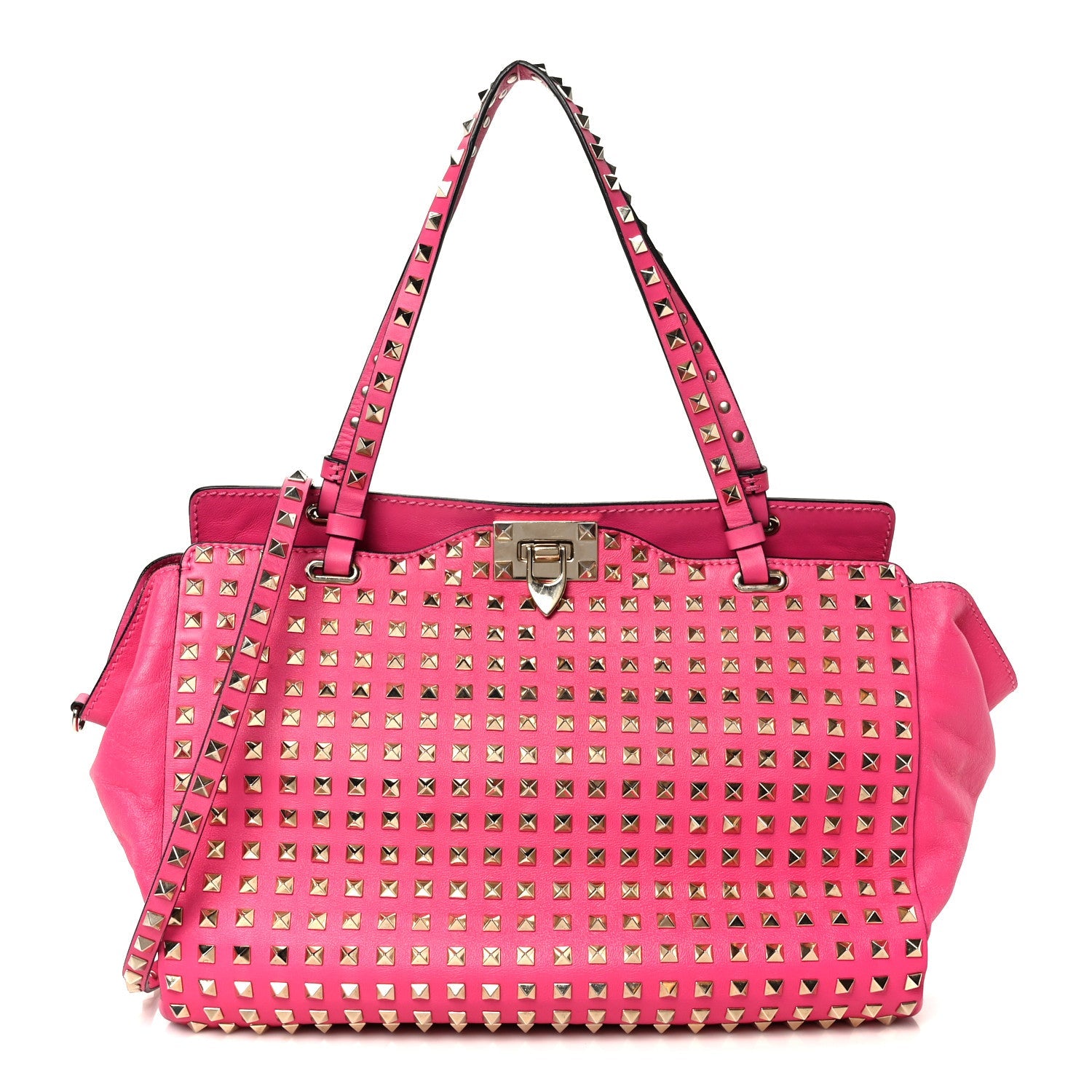 Vitello Medium Rockstud All Over Tote Pop Fuxia