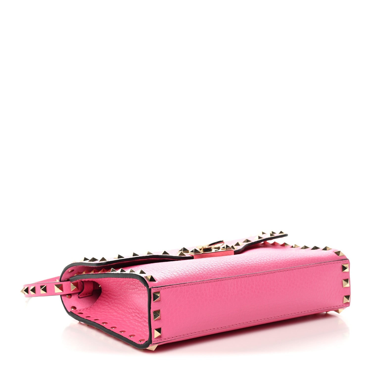 Pebbled Calfskin Medium Rockstud Flip Lock Crossbody Bag Feminine Pink
