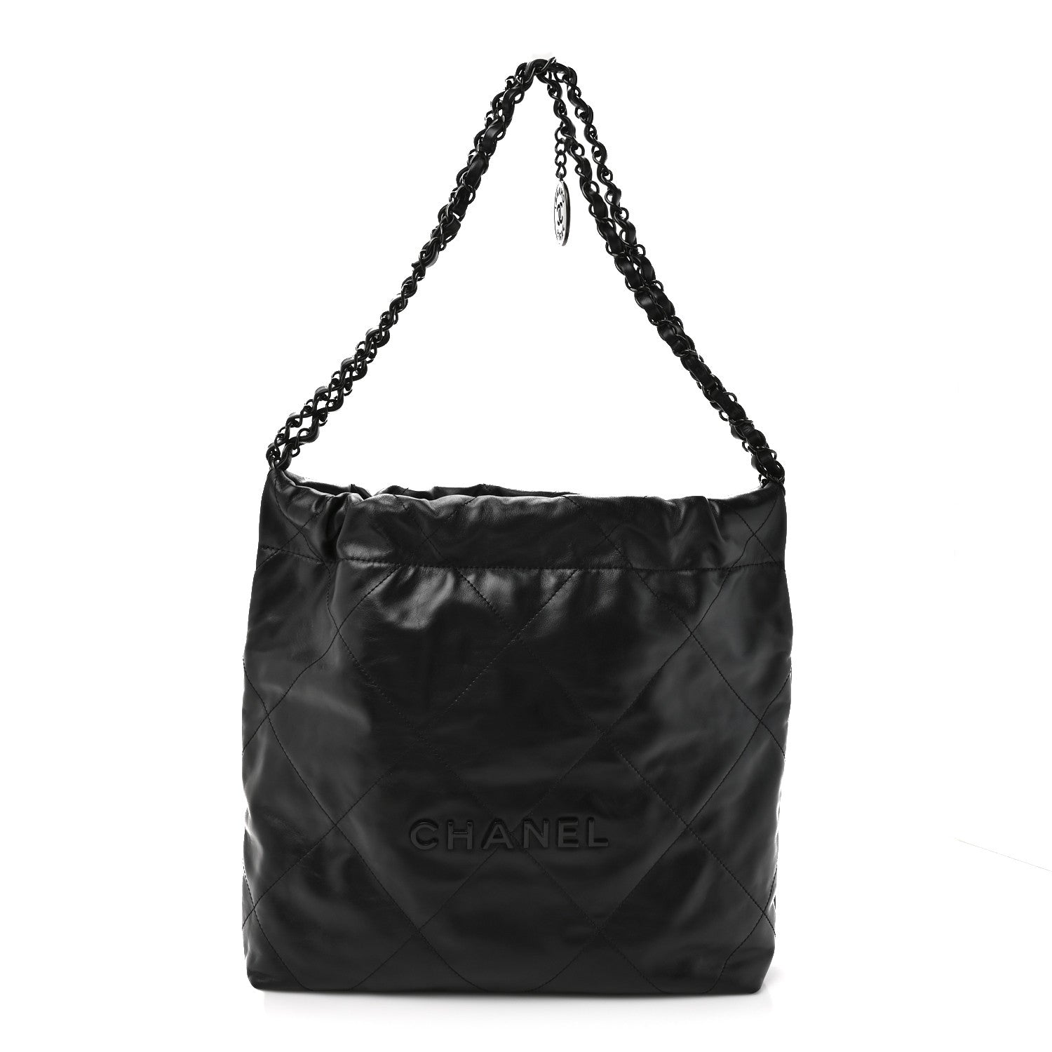 Shiny Calfskin Quilted Small Chanel 22 So Black