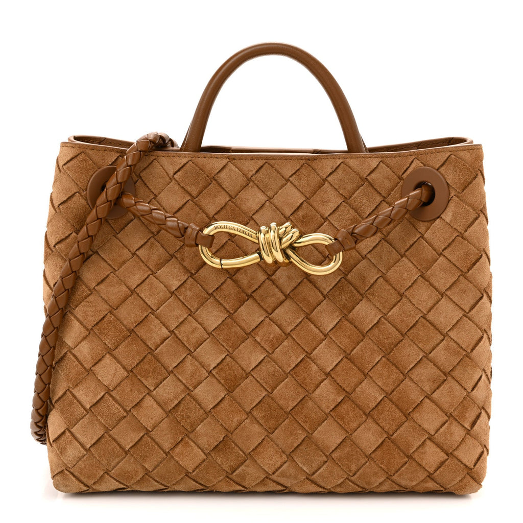 Suede Intrecciato Small Andiamo Shoulder Bag Amber