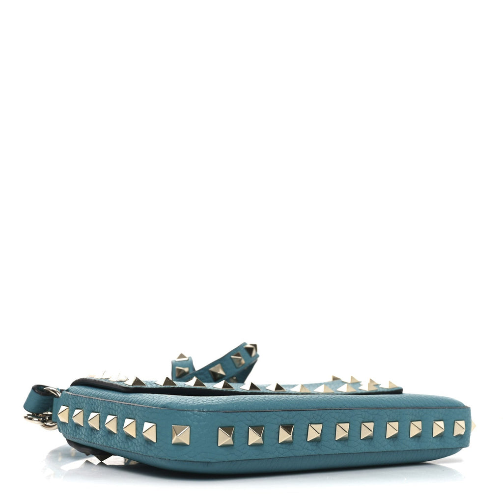 Grainy Calfskin Rockstud Crossbody Pouch Ultra Marine Green