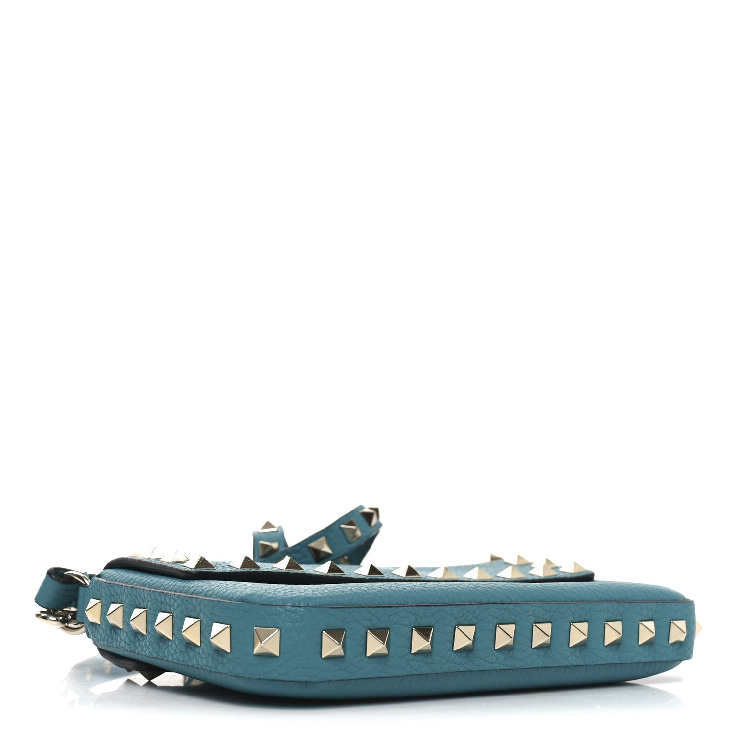 Grainy Calfskin Rockstud Crossbody Pouch Ultra Marine Green