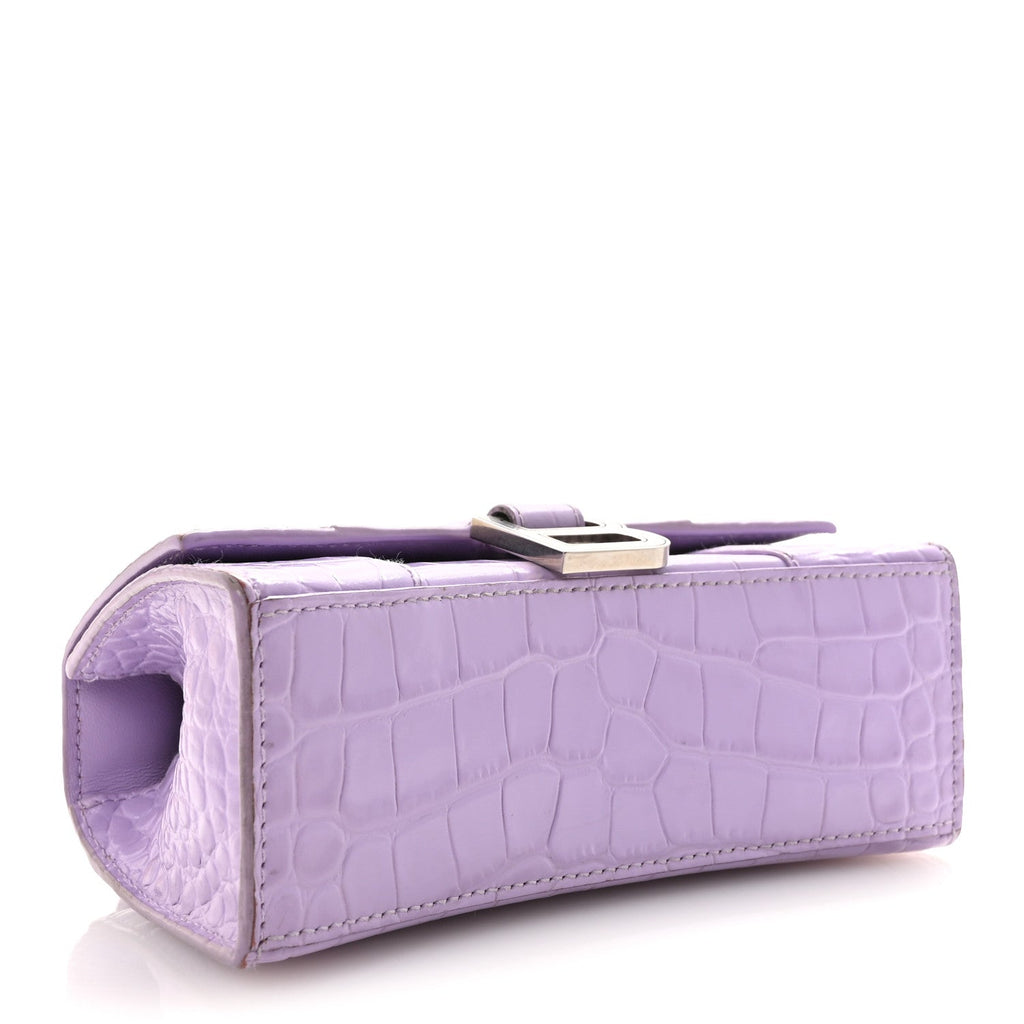 Shiny Calfskin Crocodile Embossed Hourglass Top Handle Bag XS Lilac