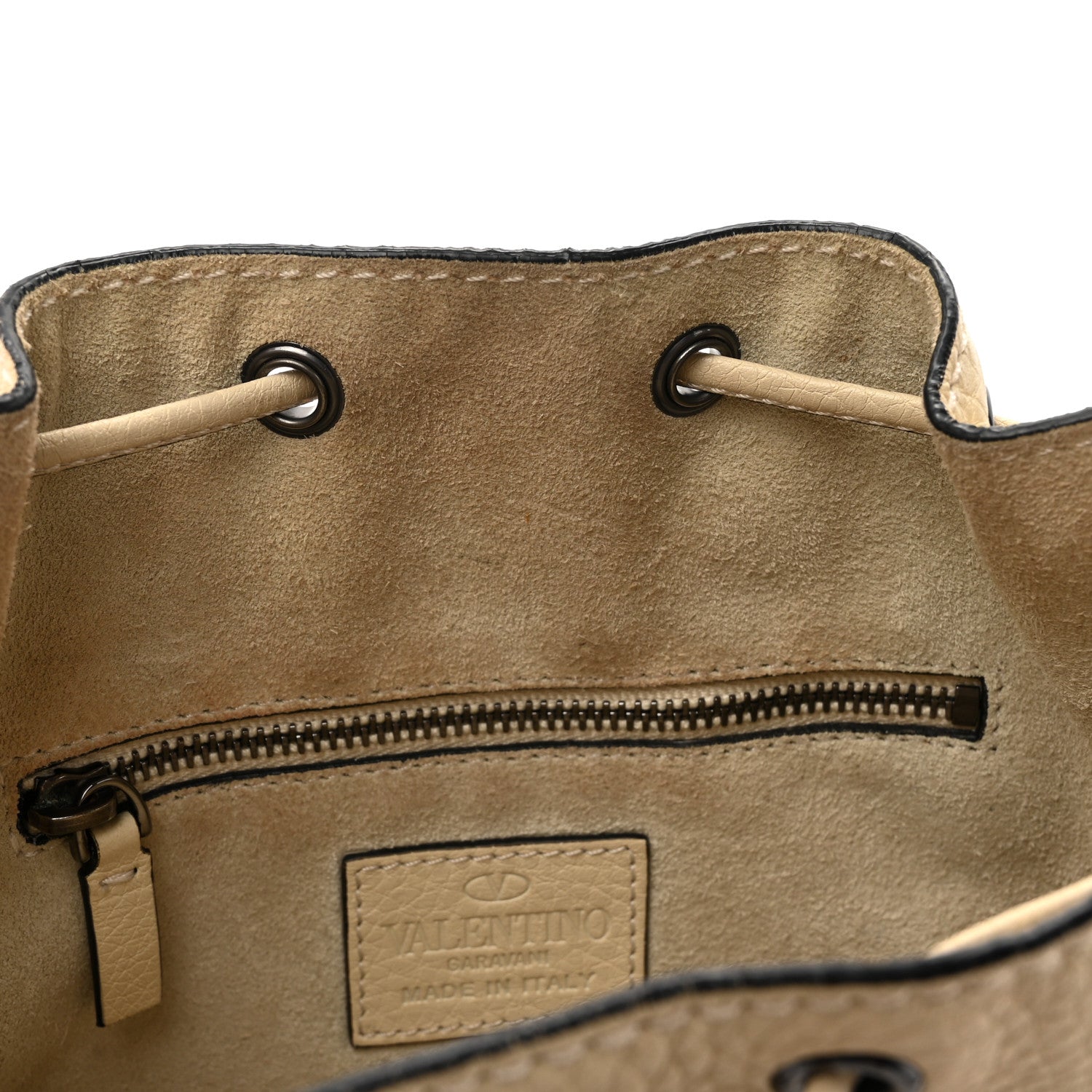 Grained Calfskin Rockstud Bucket Bag Ivory
