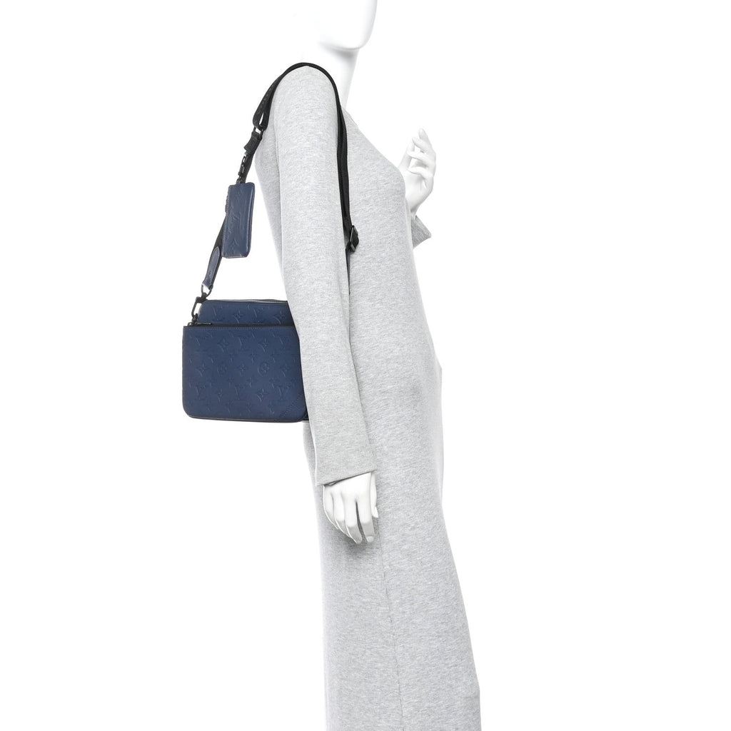Calfskin Monogram Shadow Trio Messenger Navy