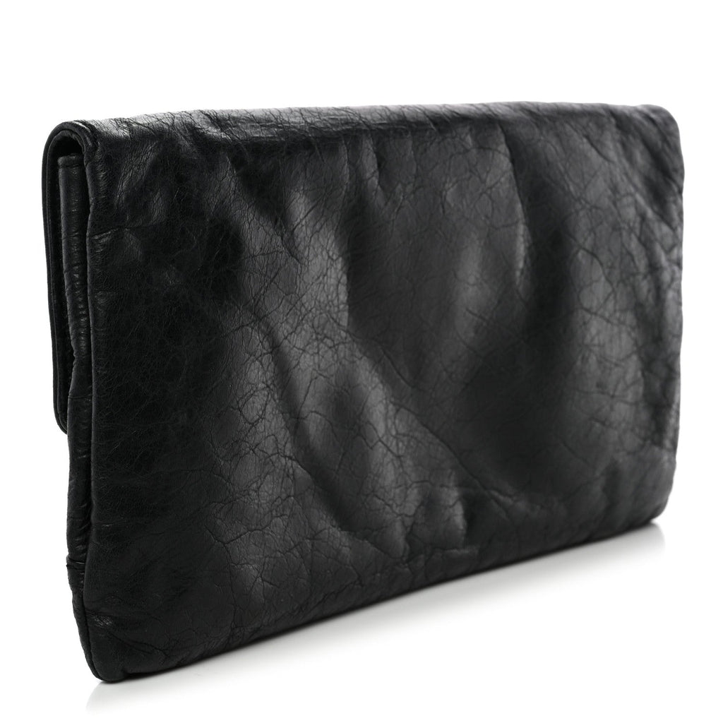 Agneau Giant 12 Silver Hardware Envelope Clutch Black