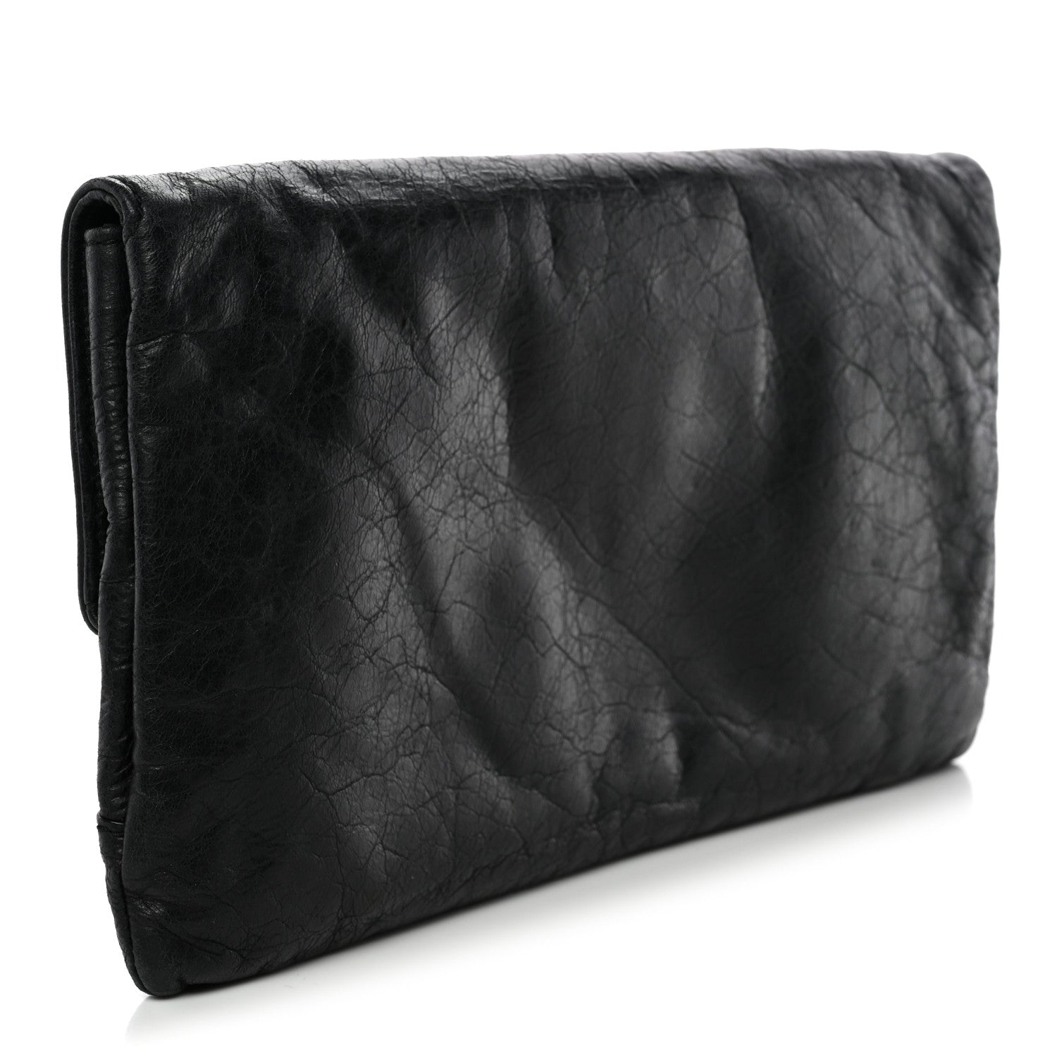 Agneau Giant 12 Silver Hardware Envelope Clutch Black