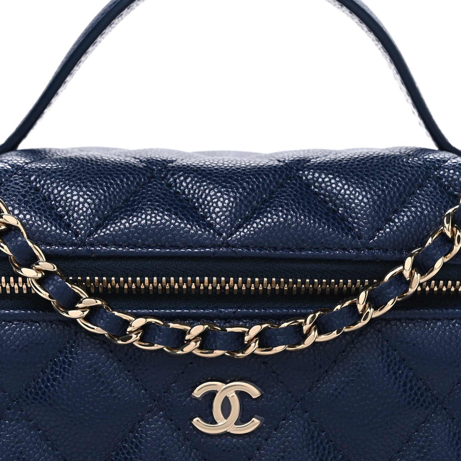 Caviar Quilted Top Handle Slim Vanity With Chain Navy