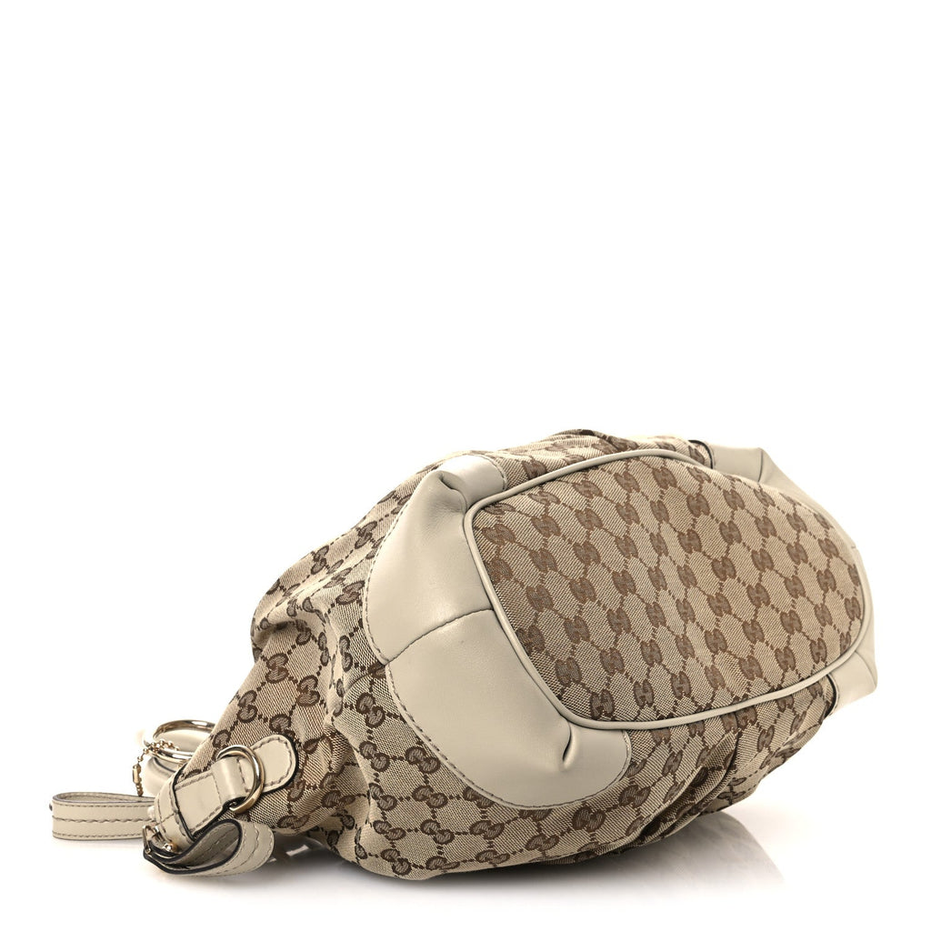 Monogram Margaux Calfskin Medium Sukey Top Handle Bag Beige Ebony Mystic White