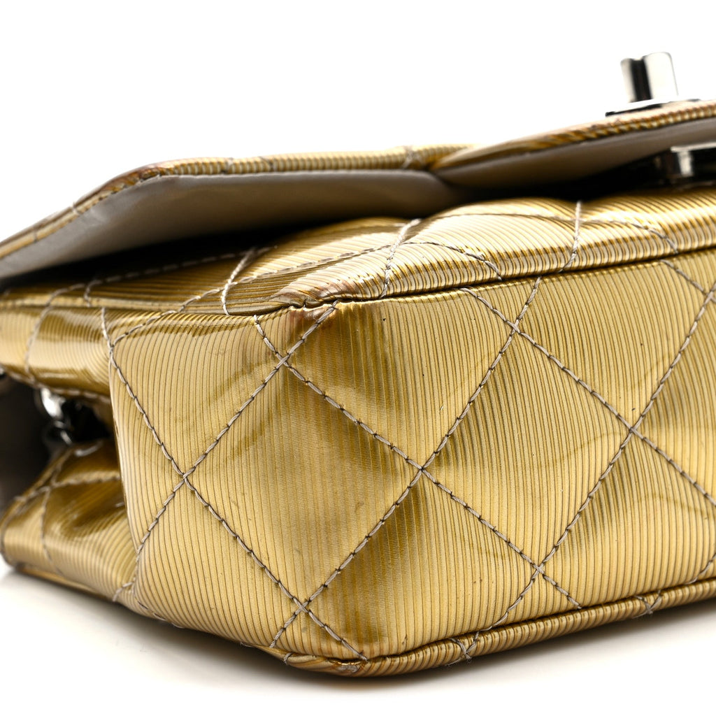 Striated Patent Quilted Extra Mini Rectangular Flap Gold