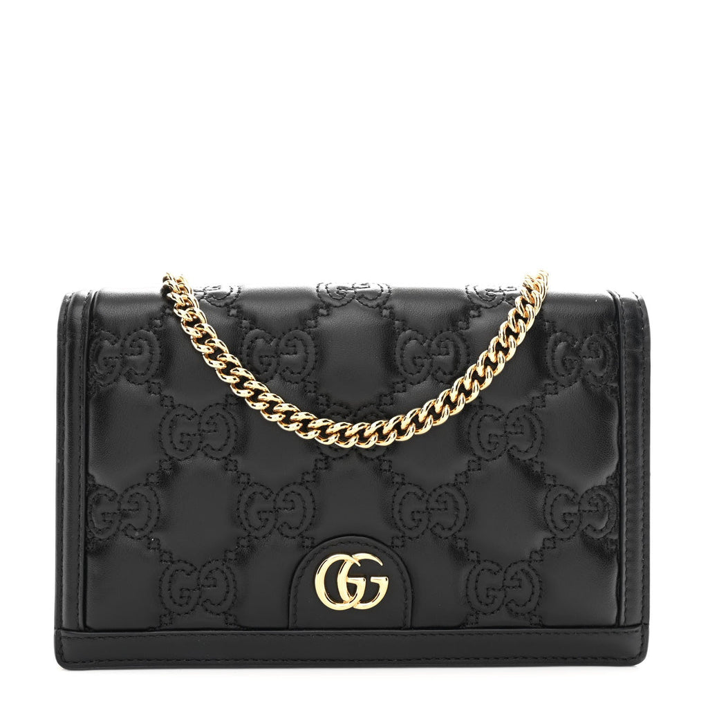 Calfskin GG Matelasse Chain Wallet Black