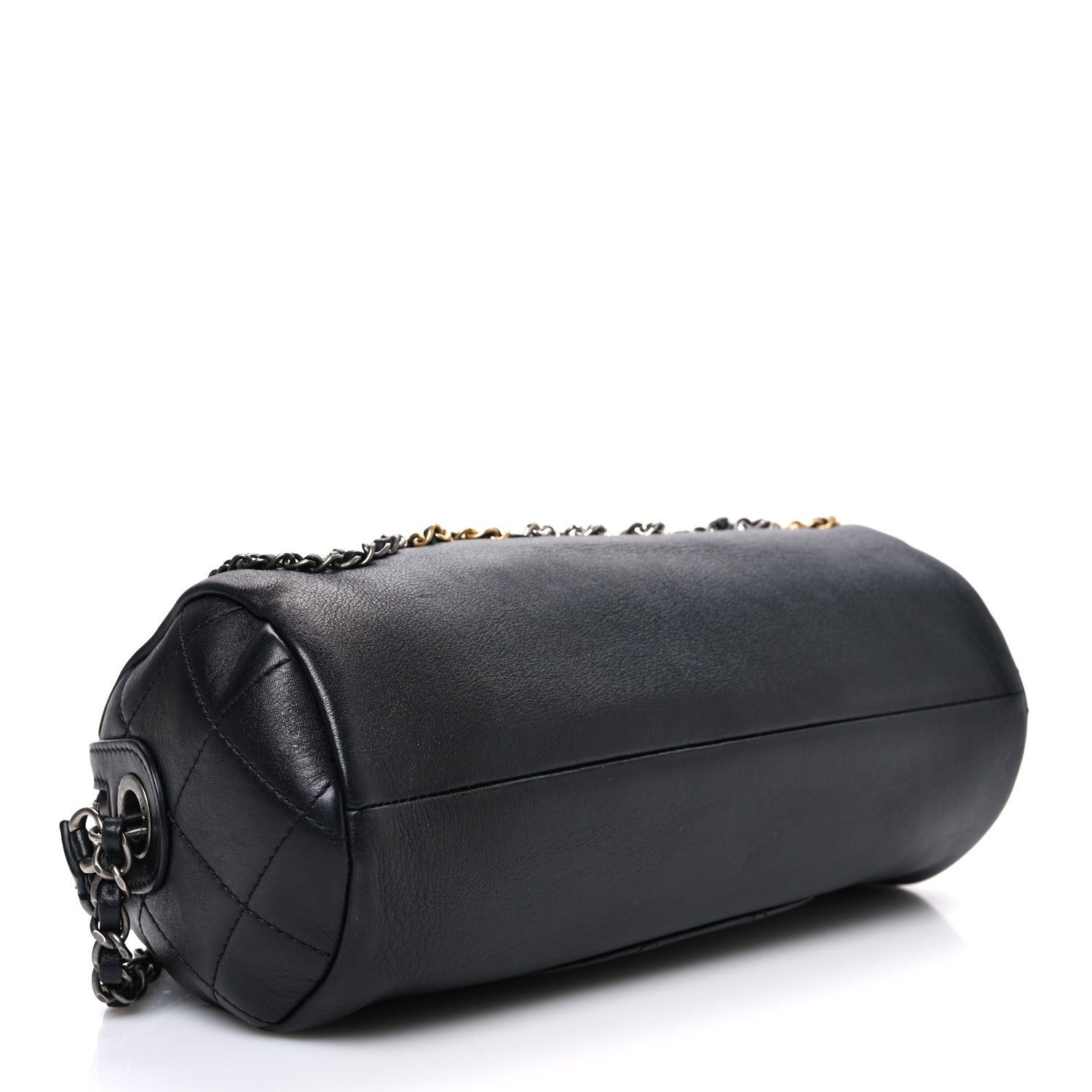 Metallic Lambskin Signe Bowling Bag Black